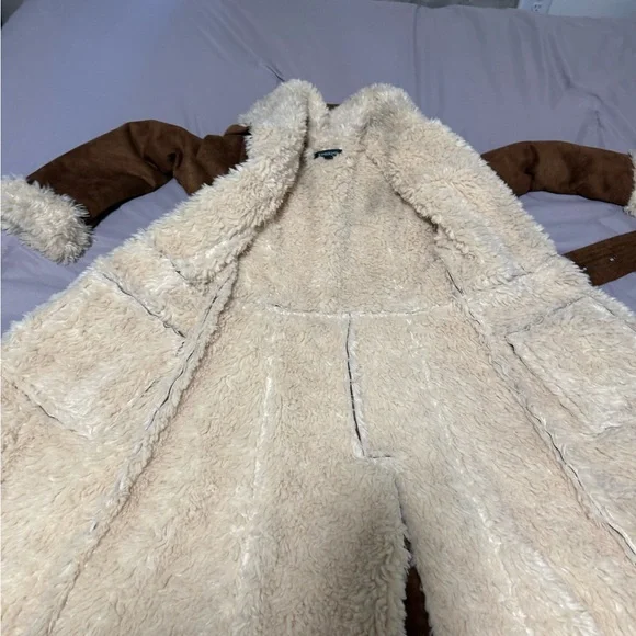 Bebe Vintage Uc Bebe Vegan Shearling Suede Long Maxi Coat Size Xs - Picture 5 of 7